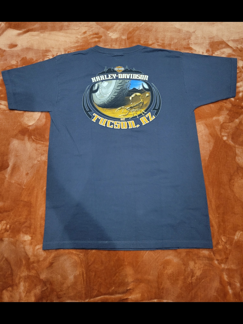 Harley-Davidson Navy Short Sleeve Tee with Yellow Tucson AZ Graphic